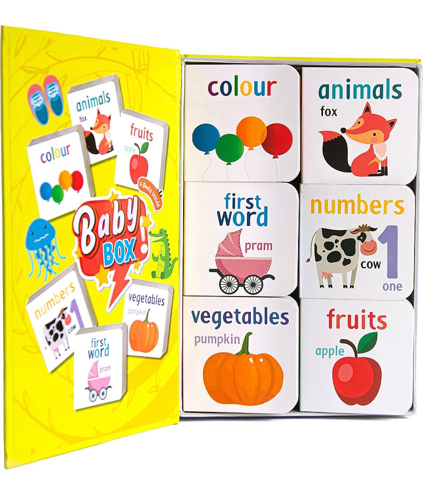 The Book tree -Picture book  Baby Box for early learning  , Gift Set of Small 6 Board Book for Children Age 0 - 2 Years ,  12 Pages Board Book -  my first word book , colour book , animal book , fruits book , number book , vegetable book