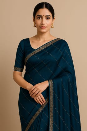 Elegant Teal Blue Partywear Saree with Sequin Embellishments