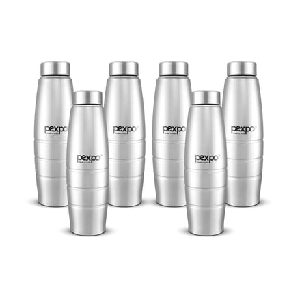 PEXPO Stainless Steel Fridge Water Bottle, 1L, Pack Of 6 Silver, Duro | Eco-Friendly Water Bottle With 3x Powder Coating