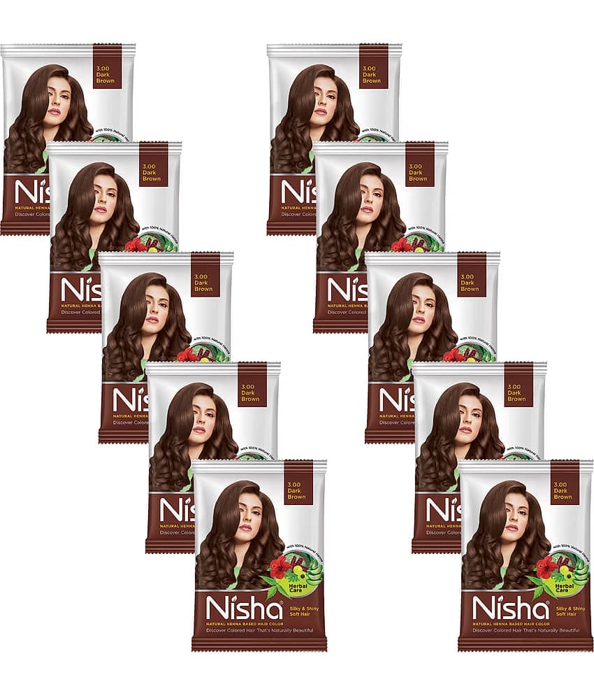Nisha Henna Based Hair Color Dark Brown 25g Pack of 10, Ammonia Free Henna Powder Hair Colour Dye Brown Hair Color