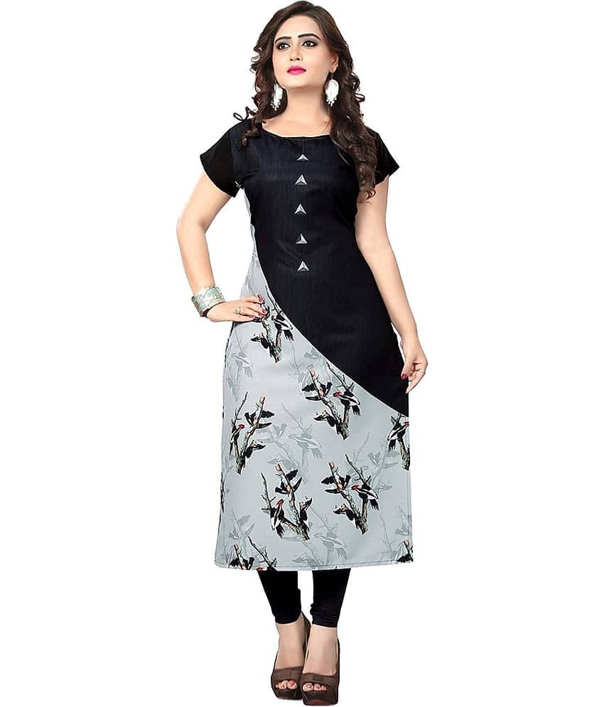 AK FASHION MALL Pack of 1 Crepe Printed Straight Women's Kurti - ( Multicolor )