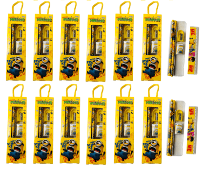 12 Set - Cartoon Minions Stationery Gift Set – Pack of 5 Items each set
