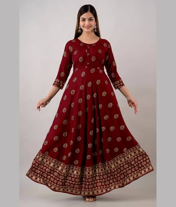 Kapadia - Maroon Rayon Women's Anarkali Kurti ( Pack of 1 )