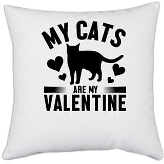 UDNAG White Polyester 'Cat my Valentine | My cats' Pillow Cover [16 Inch X 16 Inch]
