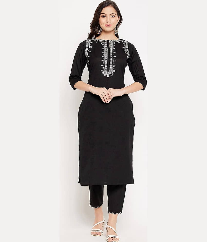 Royal Export Cotton Embroidered Kurti With Pants Women's Stitched Salwar Suit - Black ( Pack of 1 )