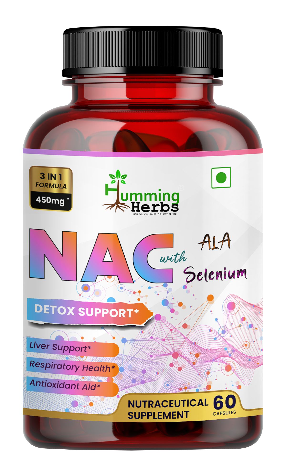 Humming Herbs NAC with ALA & Selenium - Antioxidant & Detox Support - 3-in-1 Liver Health, Respiratory Aid & Immune Booster Supplement