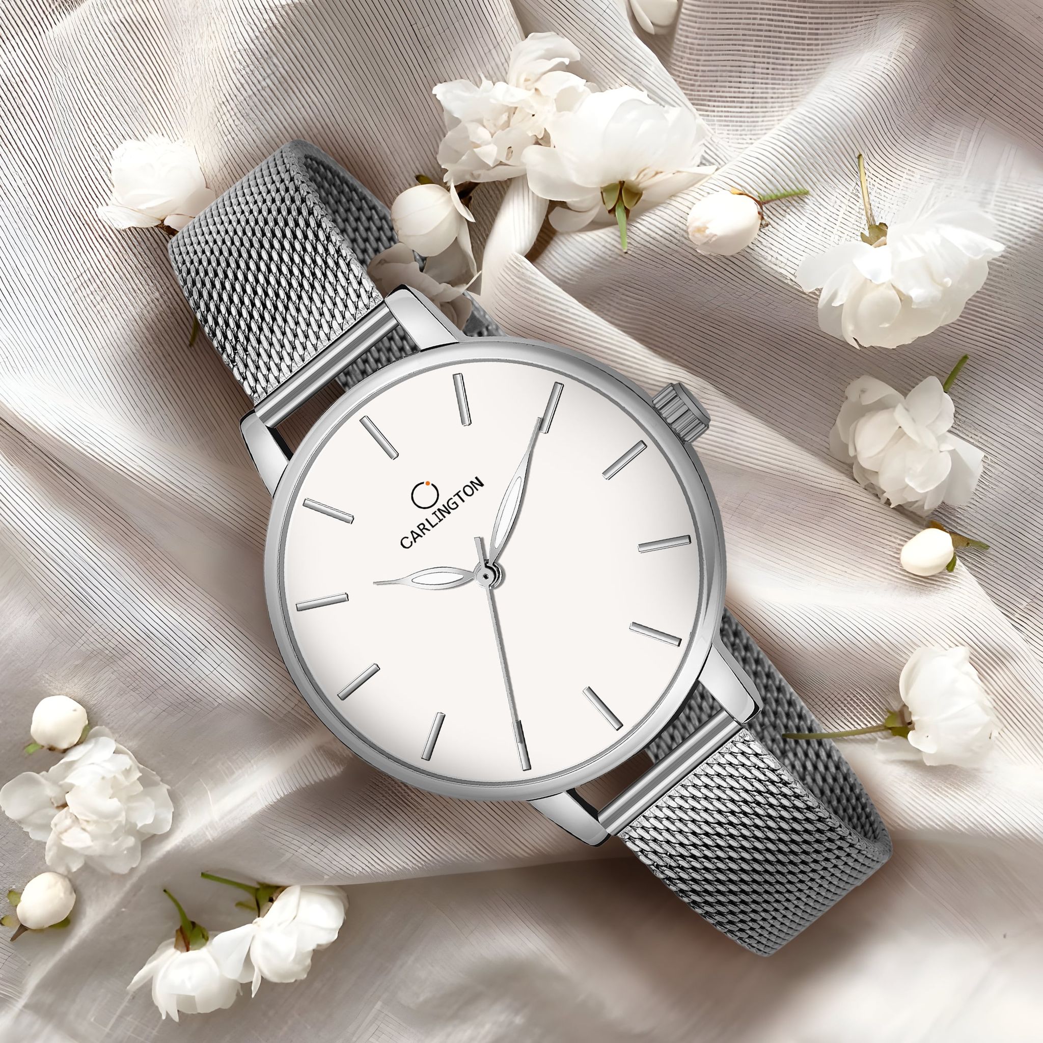 Carlington Elite Ladies Self Adjustable Mesh Strap Water Resistant Analog Watch - For Women CT2014-Silver