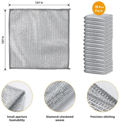 Durable Diamond Weave Wire Mesh Cleaning Cloth - 15 Pack