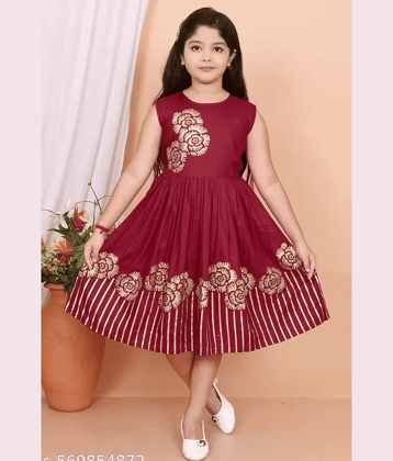 DS DRESSES Cotton Blend Frock For Girls ( Pack of 1 , Blue )