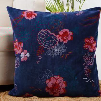 Blossom velvet cushion cover- Royal Blue-12 x 12 inches / Plain Cotton Backing