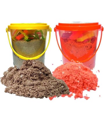 Rabbit 1Kg Magic Flow Sand Buckets Pack of 2 For Kids.(Brown-Orange)