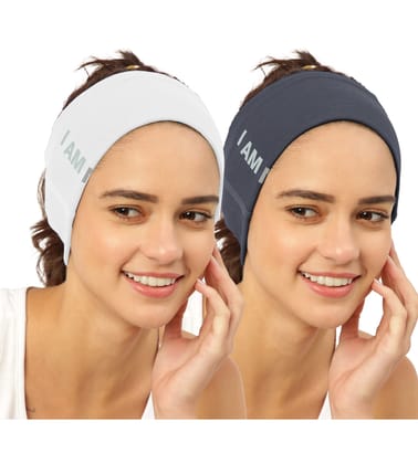 FREECULTR Unisex Bamboo Bandana, Anti Microbial Super Soft & Comfort Fit, Breathable Multipurpose Headband, Face Mask for Dust Protection and Sun - Size Printed Pack of 2-White, Charcol