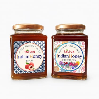 IndianHoney Himalayan Multiflora & Litchi Honey Combo (Pack of 2) | Pure & Natural | 1kg (500g Each) | Unprocessed & Unfiltered Natural Sweetener