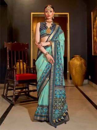 Seafoam Green Pure Sigma Silk Woven Designed Printed Patola Saree