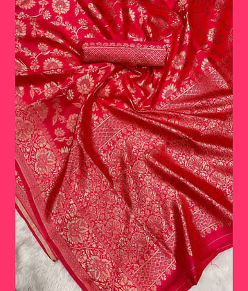 fab woven Art Silk Woven Design Banarasi saree With Unstitched Blouse Piece ( Pink )