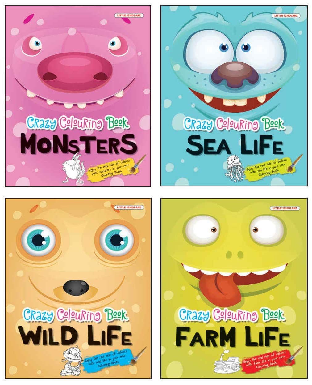 Crazy Colouring Book: Monsters, Monsters, Sea Life, Wild Life, Farm Life (Set of 4 Books) [Paperback] [Jan 01, 2016] LS Editorial Team