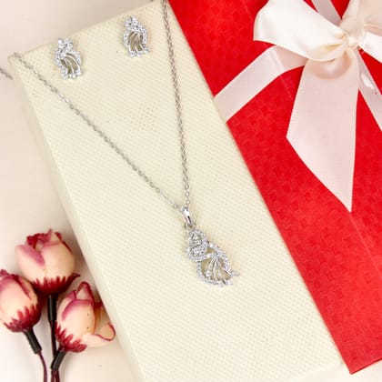 Rhodium plated Sparkle Pendent Set - SIA446792