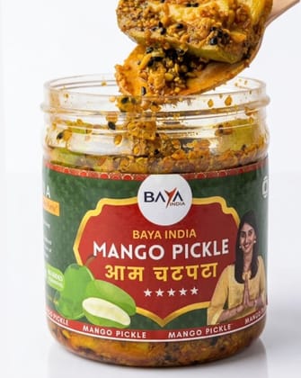 Baya India Homemade Mango Pickle | Authentic Ghar ka Bana Aam ka Achar | Traditional Indian Spicy & Tangy | Free from preservatives | Sun-Dried Chemical Free | No Vinegar | 100% Pure Baya India Homemade Mango Pickle | Authentic Ghar ka Bana Aam ka Achar | Traditional Indian Spicy & Tangy | Free from preservatives | Sun-Dried Chemical Free | No Vinegar | 100% Pure