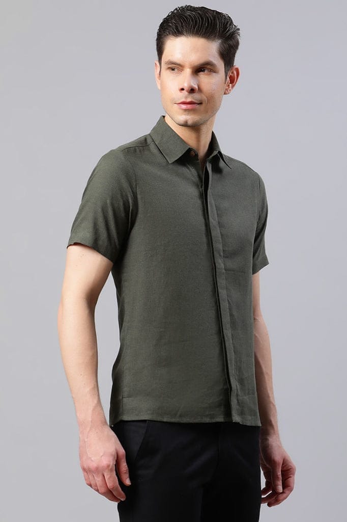 Deep Olive Solid Slim Shirt