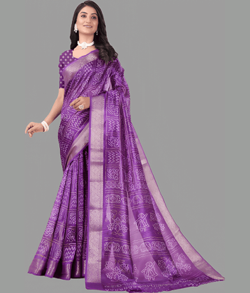 Sitanjali Cotton Printed Saree With Unstitched Blouse Piece ( Purple )