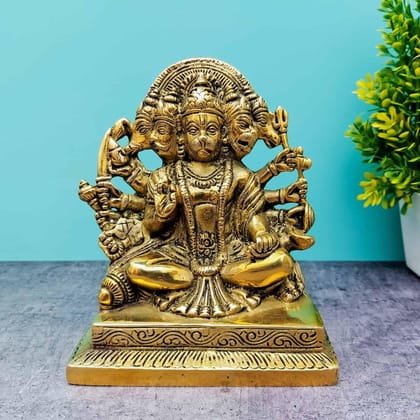 Brass Panchmukhi Hanuman - 6.1 inch Height | Sacred Brass Panchmukhi Hanuman Statue for Devotees