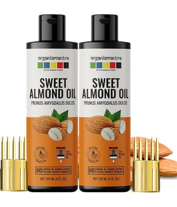 Organix Mantra Sweet Almond Oil, Cold Pressed Organic Oil, 120ML x 2