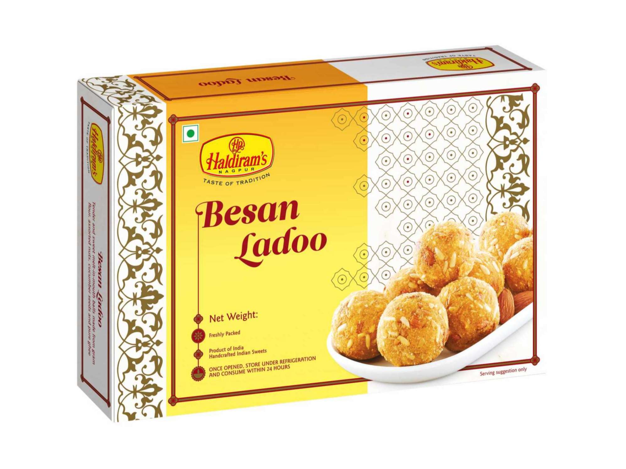 Haldiram's Besan Ladoo Packed Sweets - 500 Gm - Pack of 2