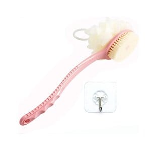 2-in-1 Exfoliating Back Scrubber  Bath Brush with Bristles & Loofah, Long Curved Handle for Easy Reach