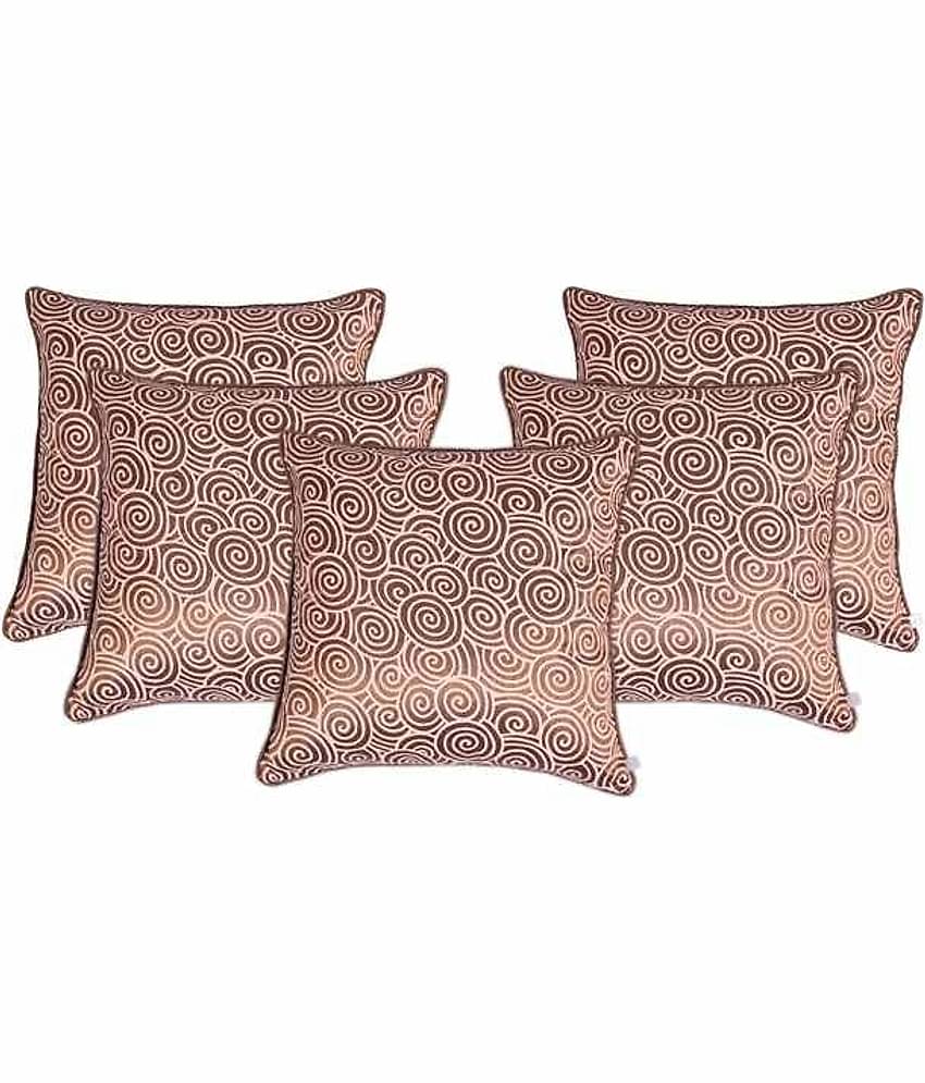 Zubix Brown & White Polyester Cushion Covers Set Of 5