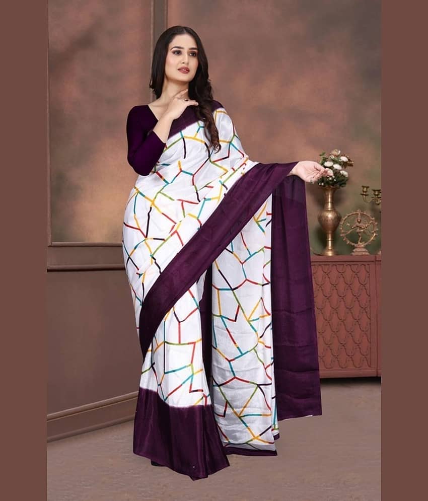 JIHANA FAB Chiffon Printed Saree With Unstitched Blouse Piece ( Multicolor )