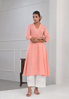 PEACH  SOLID COTTON KURTA-L