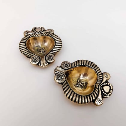 Brass Swastik Diya Pair - 0.8 inch Height | Sacred Diyas for Spiritual Practices
