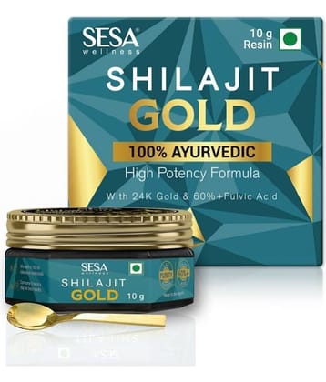 Sesa Shilajit Gold 10 g Resin I  With 24k Swarna Vark |  Contains More than 60% Fulvic Acid (Certificate Included) | Helps Boost Stamina, Immunity & Muscle Recovery| 100 % Ayurvedic