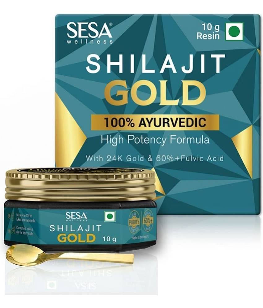 Sesa Shilajit Gold 10 g Resin I  With 24k Swarna Vark |  Contains More than 60% Fulvic Acid (Certificate Included) | Helps Boost Stamina, Immunity & Muscle Recovery| 100 % Ayurvedic