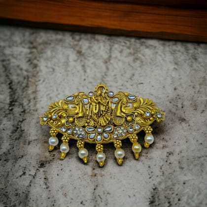 Matte Gold Plated Temple Design Hair Clip/Hair Barrette