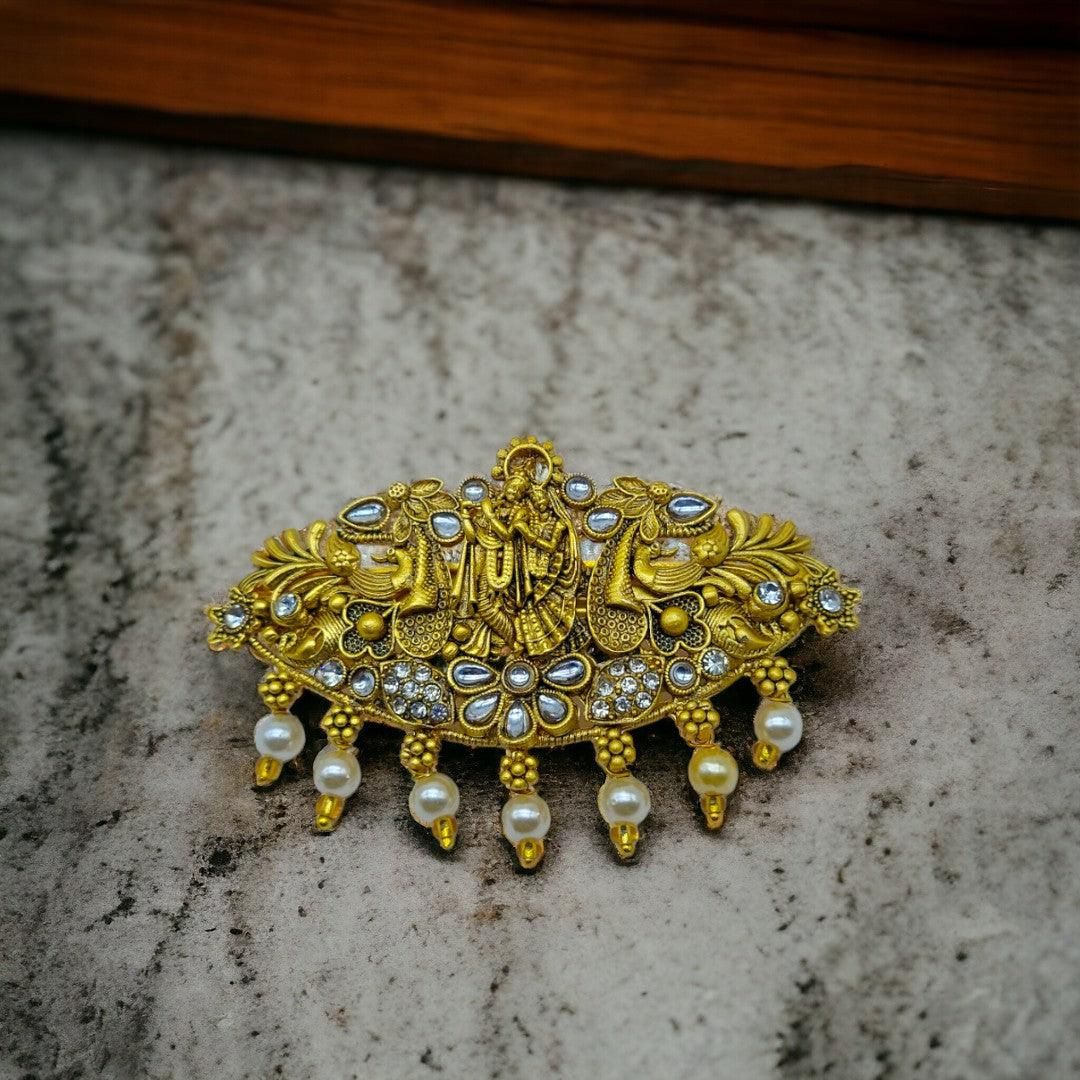 Matte Gold Plated Temple Design Hair Clip/Hair Barrette
