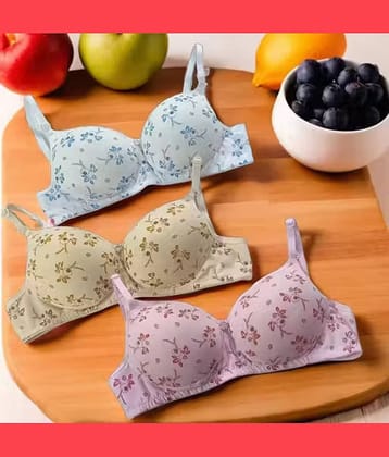 EASTERN CLUB Pack of 3 Cotton Lightly Padded Push Up Bra For Women ( White,Pink,Beige )