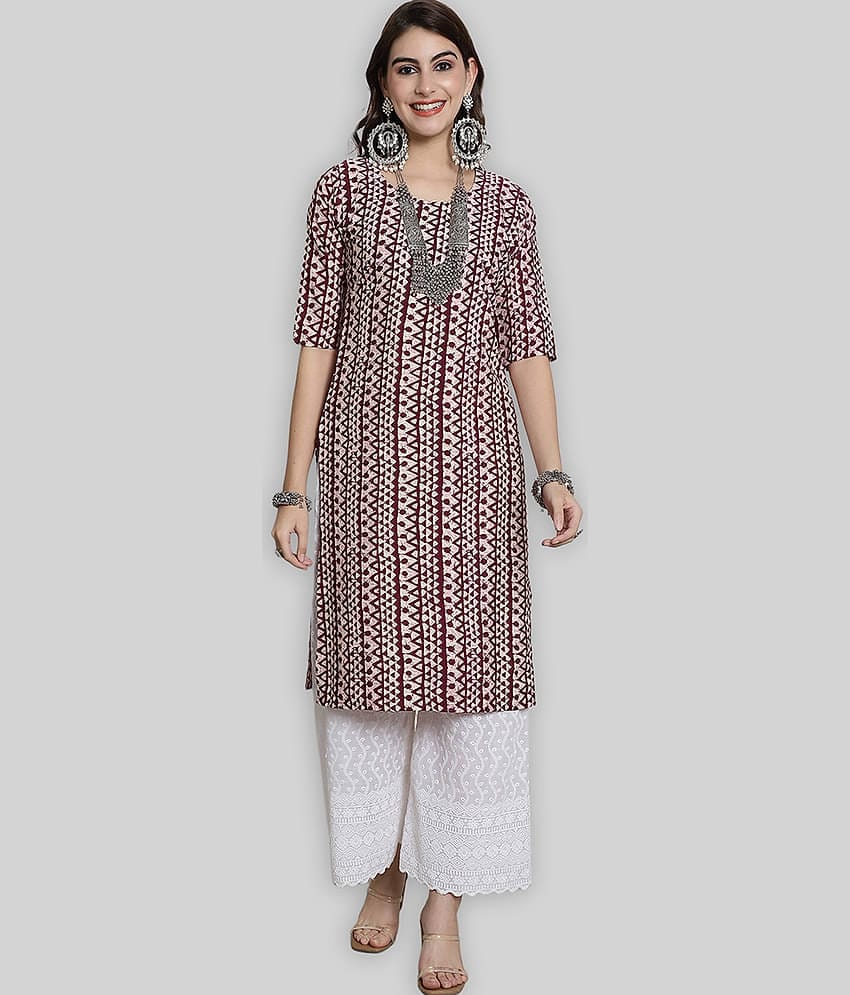 7Threads Crepe Printed Straight Women's Kurti - Purple ( Pack of 1 )