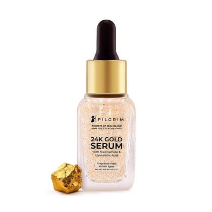 Pilgrim 24K Gold Face Serum With Niacinamide & Hyaluronic Acid, Dewy Primer For Face Make-Up For All Skin Types, Korean Skin Care For Unisex, 20ml Pilgrim 24K Gold Face Serum With Niacinamide & Hyaluronic Acid, Dewy Primer For Face Make-Up For All Skin T