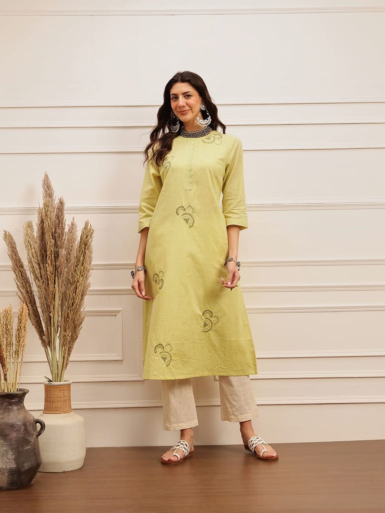 Lime Bloom Embroidered Kurta