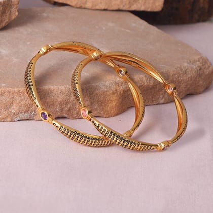 Matte Gold Plated AD Rajwadi Kada 2 Pcs