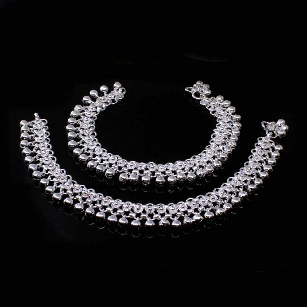 Real Sterling Silver Women Jingle Bells Style Anklets Ankle Bracelet Pair 10.3"