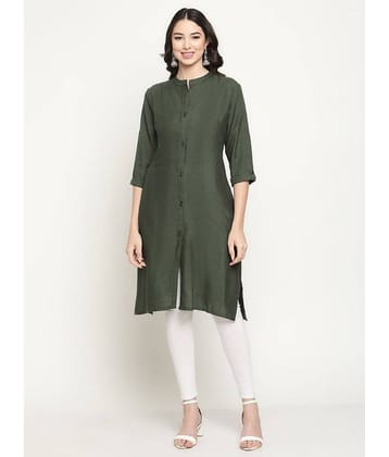 Queenley - Olive Cotton Blend Women's Front Slit Kurti ( Pack of 1 )