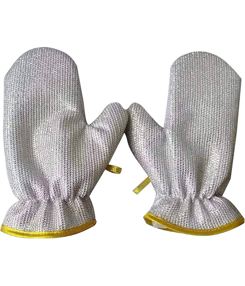 DHSMART Kitchen Cleaning Gloves, Silver Polish Sponge Wire Dishwashing Gloves Heat Insulation Anti-Hot 1 no.s