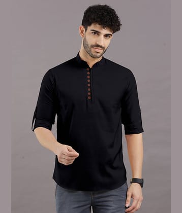 VTEXX Black Cotton Blend Men's Shirt Style Kurta ( Pack of 1 )