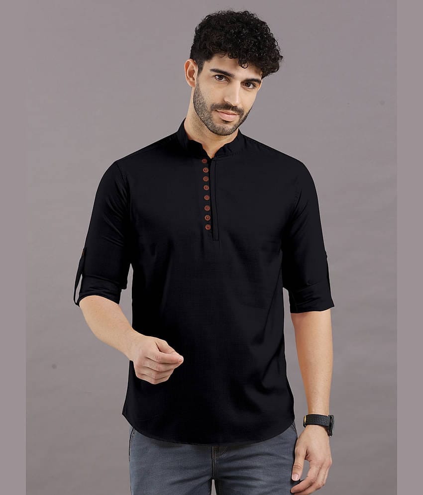 VTEXX Black Cotton Blend Men's Shirt Style Kurta ( Pack of 1 )