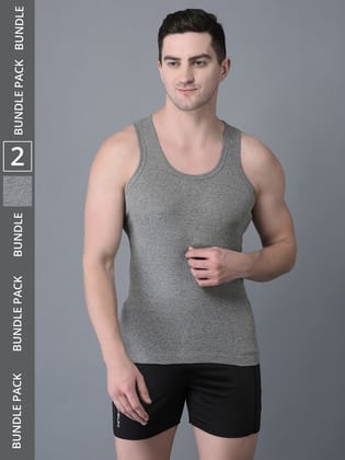 Men's Grey Pack of 2 Solid Combed Cotton Vest