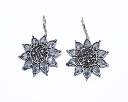 Silver Replica Stone Work Oxidized Hook Earring , SER-044-Per Pair
