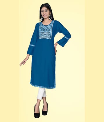 Kapadia - Teal Rayon Women's Straight Kurti ( Pack of 1 )