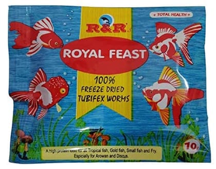 Royal Feast Freeze Dried Tubifex Worms Fish Feed For All Life Stages (10 Gms)-10 Packets